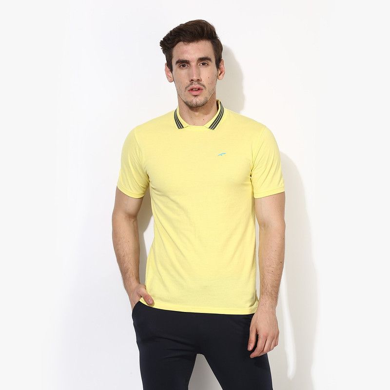 Men Sporty Polo Neck Poly Cotton Yellow T-Shirt