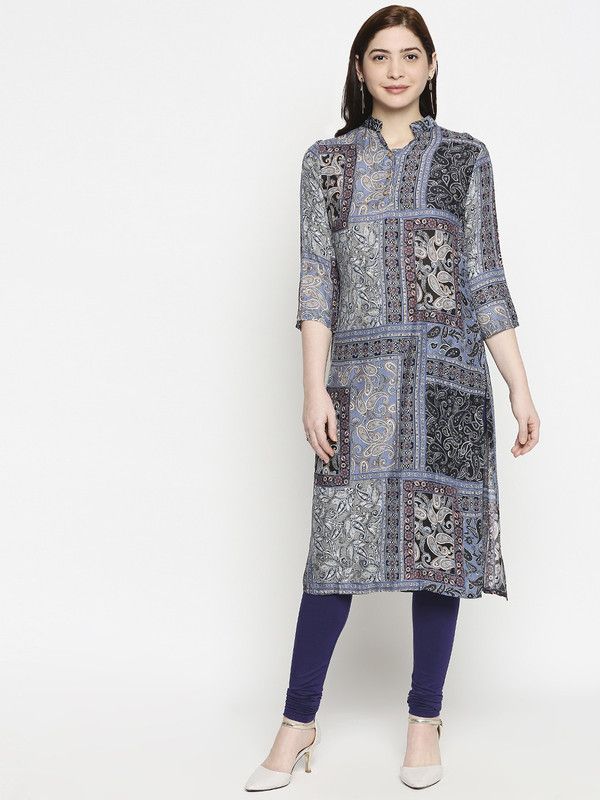 Women Paisley, Block Print Cotton Blend Straight Kurta  (Multicolor)