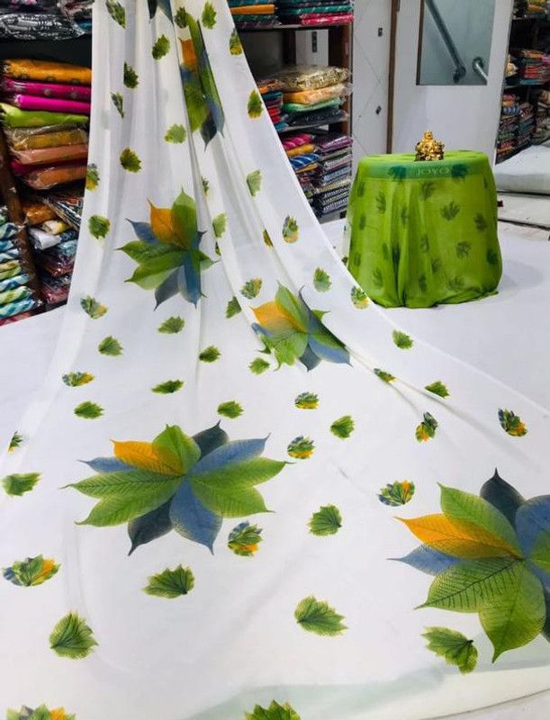 Printed Bhagalpuri Georgette Saree  (Green)