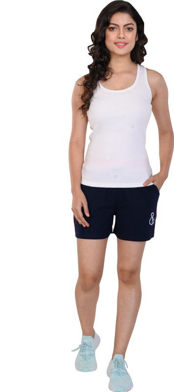 Women Solid Dark Blue, White Top & Shorts Set
