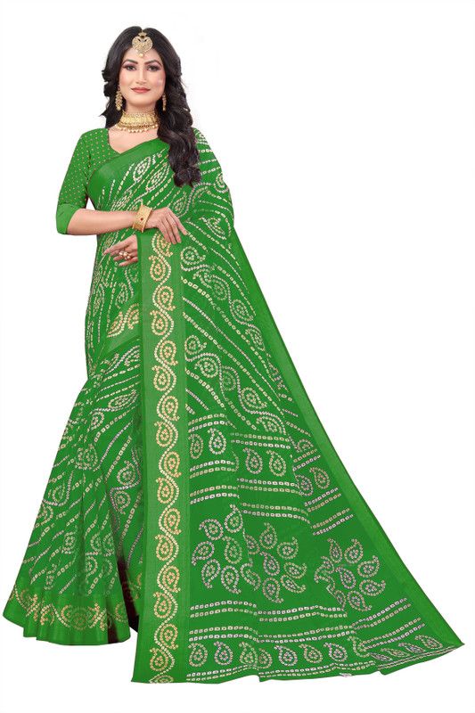 Printed Fashion Cotton Silk Saree  (Green)