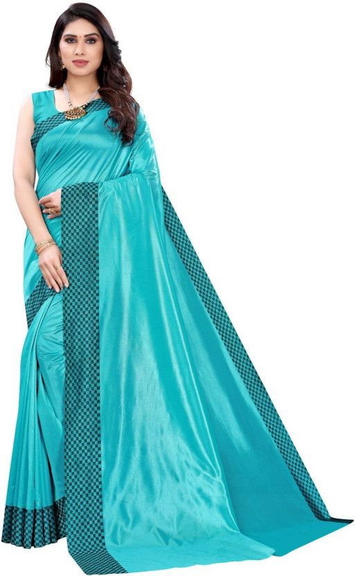 Solid/Plain Bollywood Silk Blend, Cotton Silk Saree  (Blue)