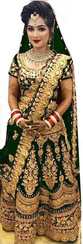 Semi Stitched Lehenga Choli  (Green, Gold)