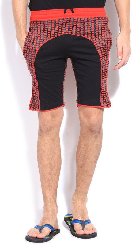 Printed Men Red, Black Basic Shorts