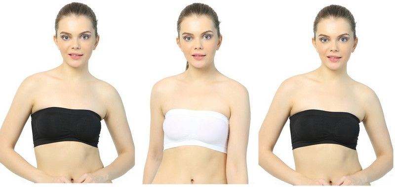 Pack of 3 Women Bandeau/Tube Non Padded Bra  (Black, White)