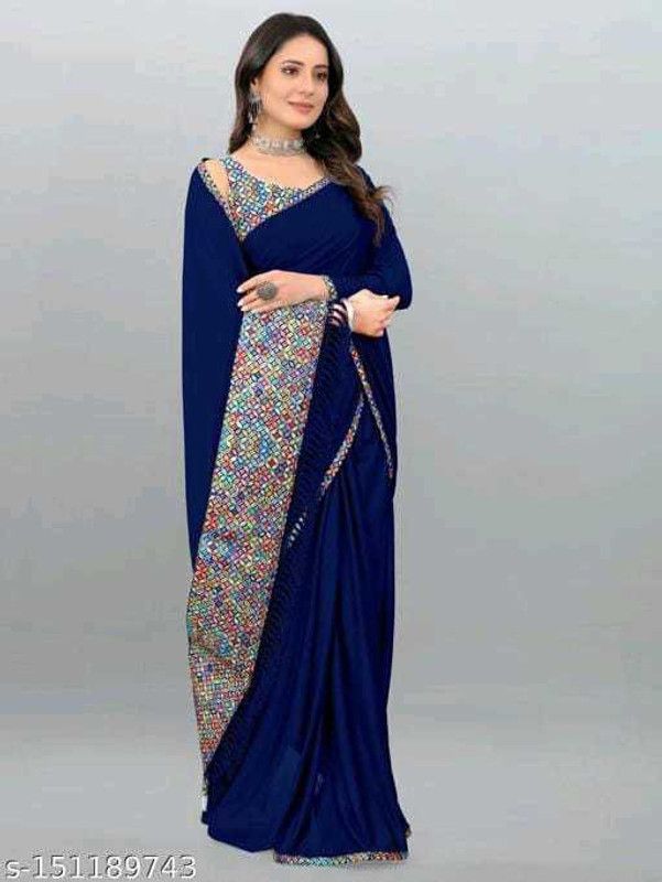 Digital Print Fashion Lycra Blend Saree  (Blue)