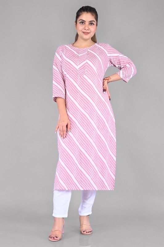 Women Bandhani Pure Cotton Straight Kurta  (Multicolor)