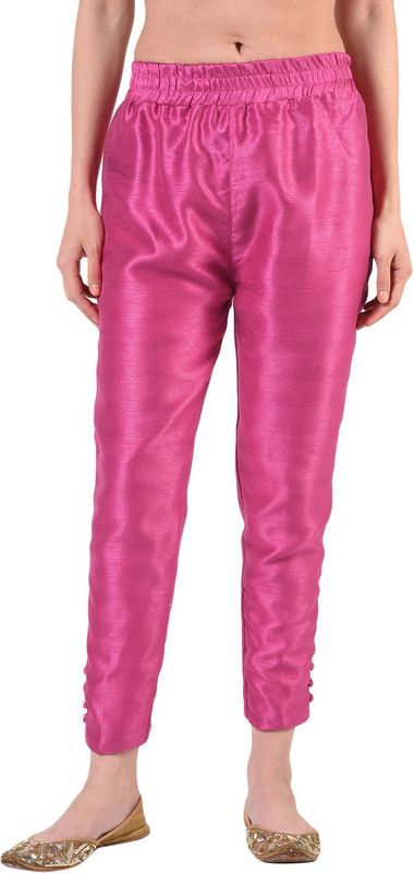 Women Regular Fit Pink Pure Silk Trousers