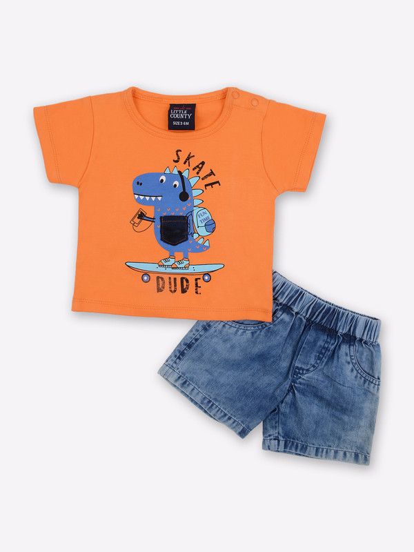 LITTLE COUNTY Baby Boys Casual T-shirt Shorts  (Orange)