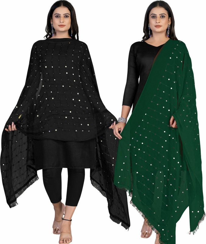 Chiffon Embroidered Black, Green Women Dupatta