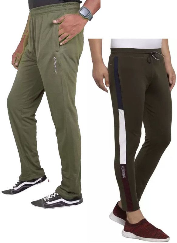 Self Design Men Olive Track Pants