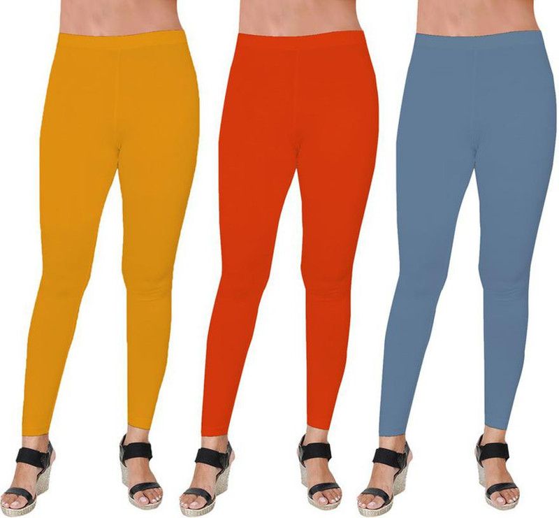 Ankle Length Western Wear Legging  (Orange, Grey, Solid)