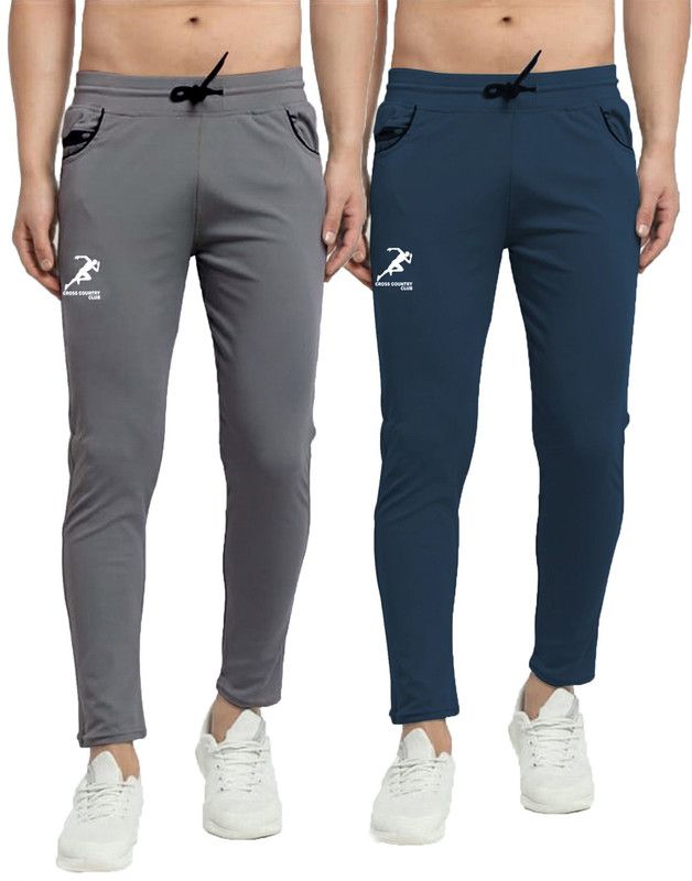 Pack of 2 Men & Women Colorblock Grey, Blue Track Pants