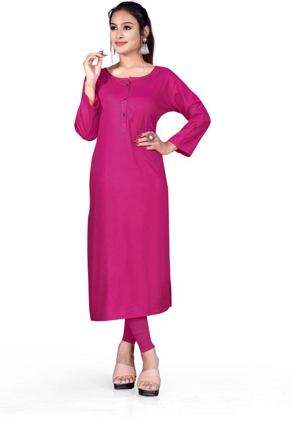 Women Dyed/Ombre Viscose Rayon A-line Kurta  (Pink)