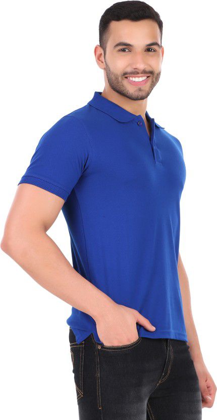 Men Solid Polo Neck Cotton Blend Blue T-Shirt