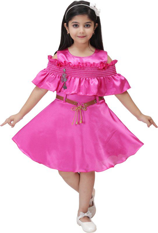 Girls Midi/Knee Length Festive/Wedding Dress  (Pink, 3/4 Sleeve)