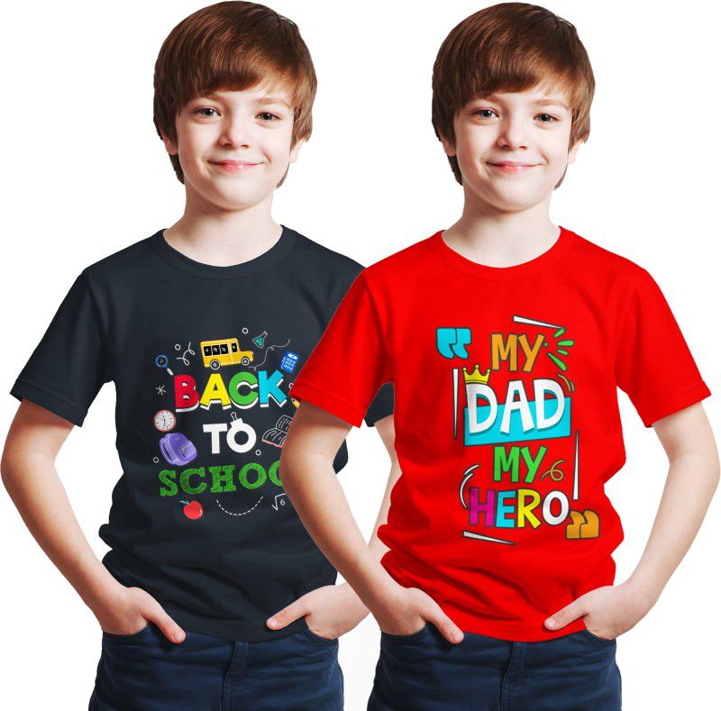 Boys Printed Cotton Blend T Shirt  (Multicolor, Pack of 2)