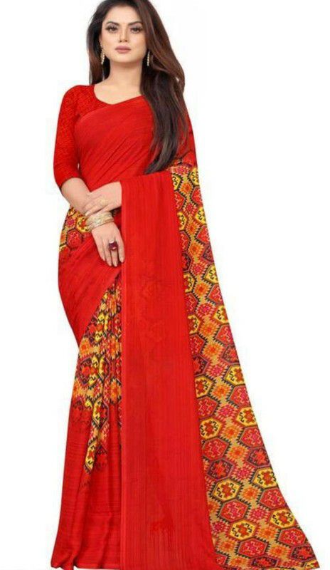 Printed Daily Wear Georgette Saree  (Red)