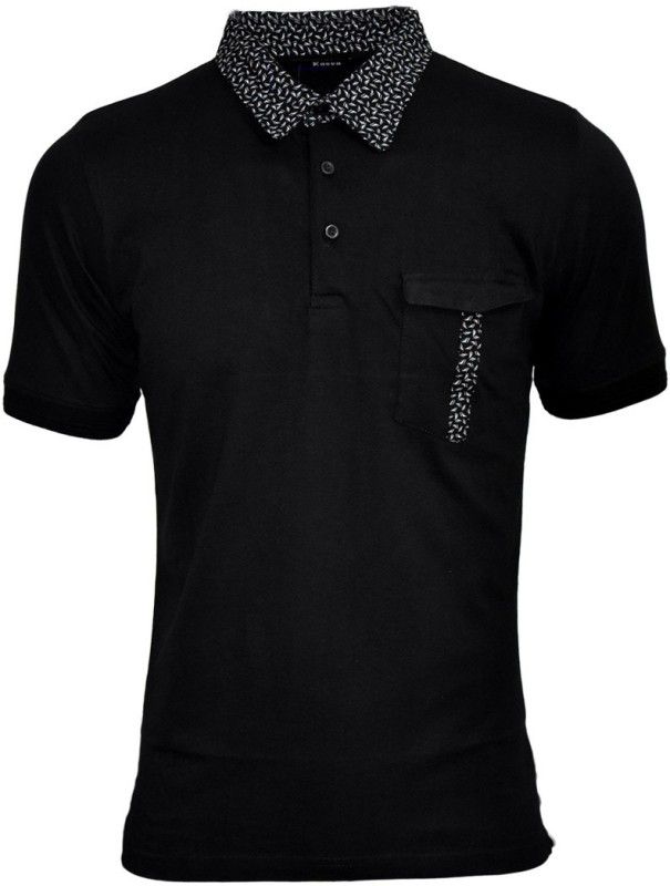 Men Printed Polo Neck Cotton Blend Black T-Shirt