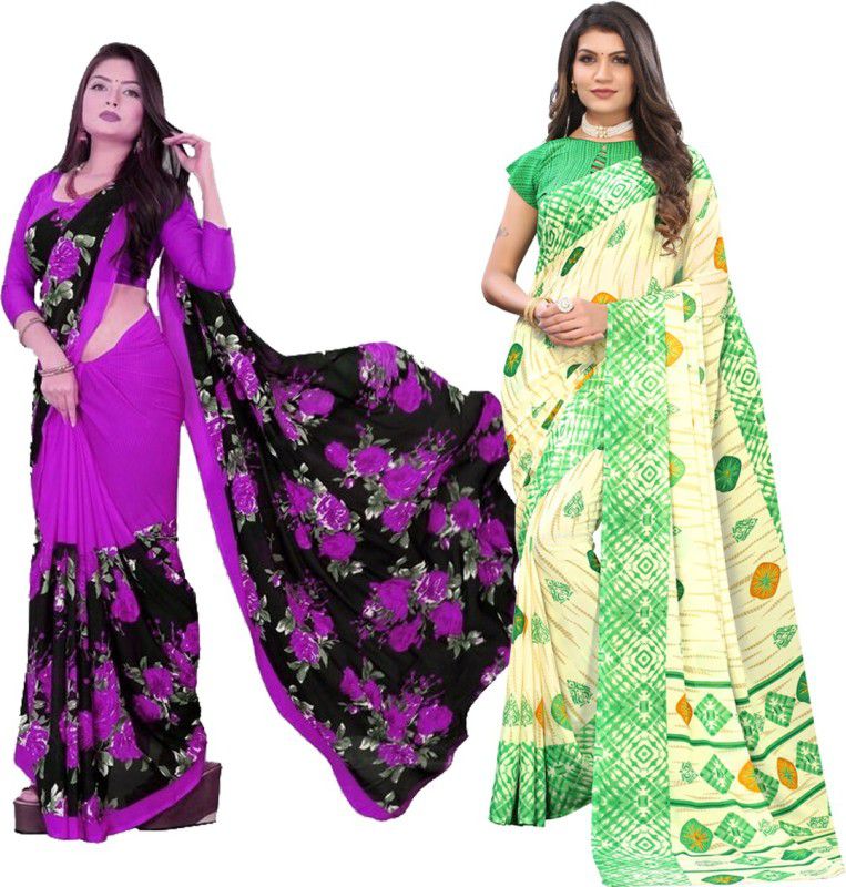 Daily Wear Georgette Saree  (Pack of 2, Multicolor)