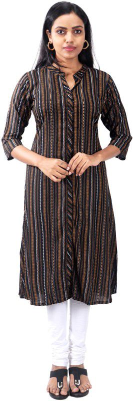 Women Striped Cotton Rayon Straight Kurta  (Multicolor)