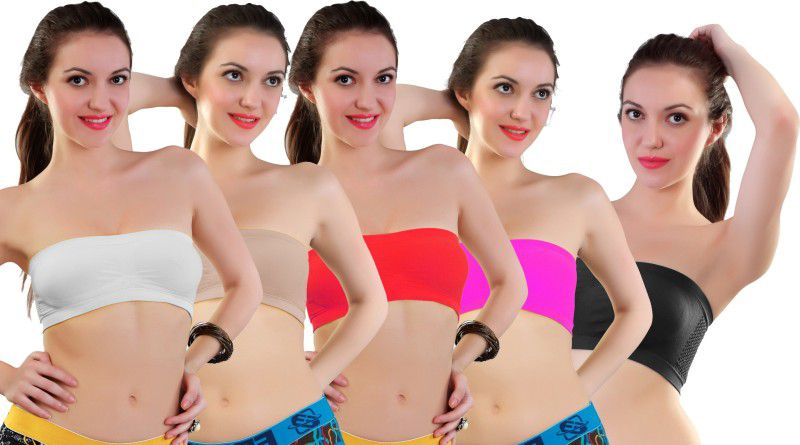 Pack of 5 Women Bandeau/Tube Non Padded Bra  (Beige, Pink, Red, Black, White)