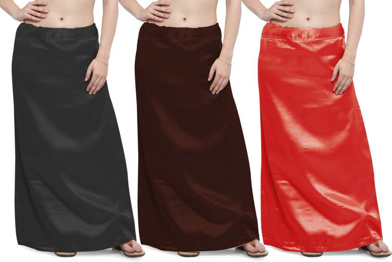 Ziya PRM-STN-BLK-CFE-RED Satin Blend Petticoat  (Free)