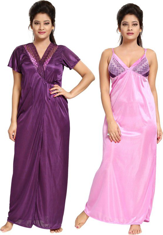 Women Nighty with Robe  (Multicolor)