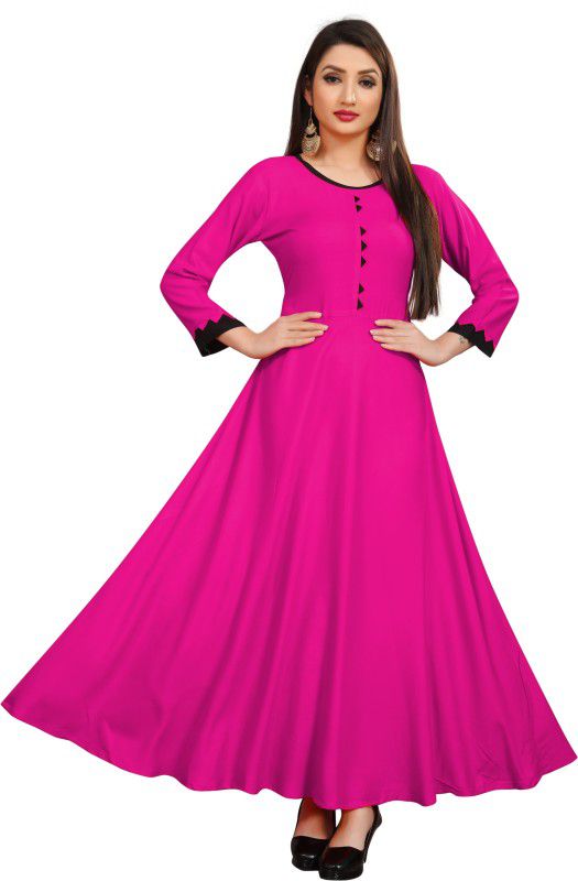 Rayon Blend Stitched Flared/A-line Gown  (Pink)