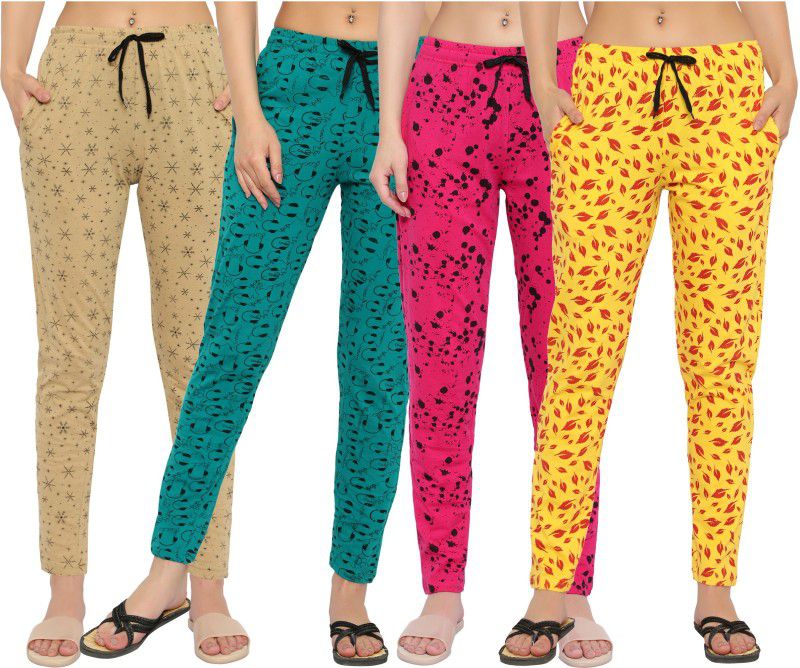 Pack of 4 Women Printed Multicolor Track Pants