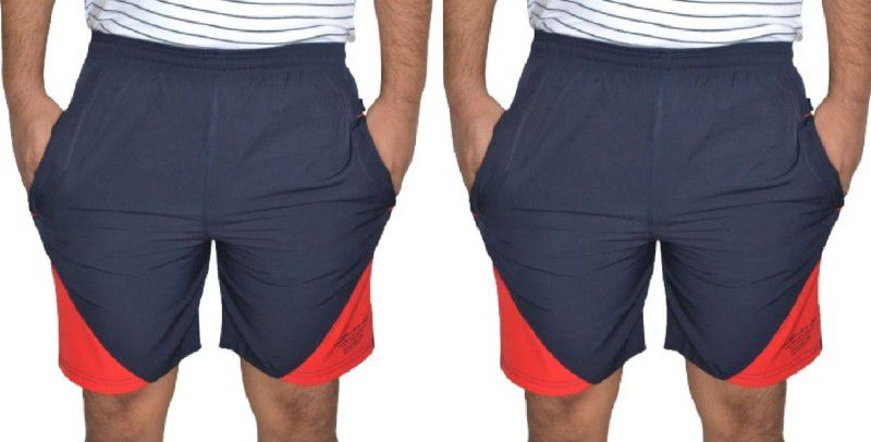 Pack of 2 Self Design Men Blue Basic Shorts