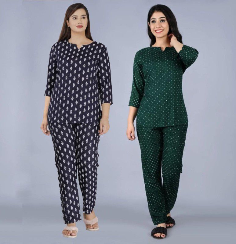 Women Blue, Green Top & Pyjama Set