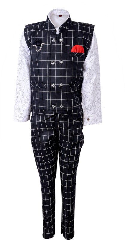 Boys Kids Waistcoat Suit Checkered Suit