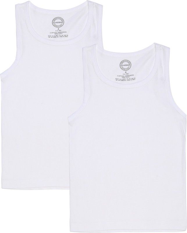 Vest For Boys Cotton Blend  (White, Pack of 2)