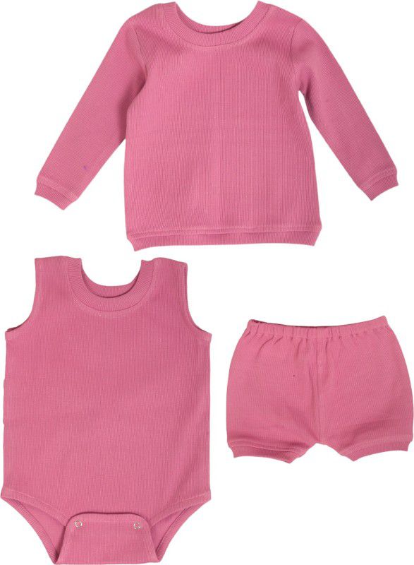Romper For Baby Boys & Baby Girls Casual Self Design Cotton Blend  (Pink, Pack of 1)