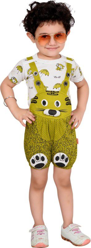 Dungaree For Baby Boys & Baby Girls Casual Printed Cotton Blend  (Green, Pack of 1)