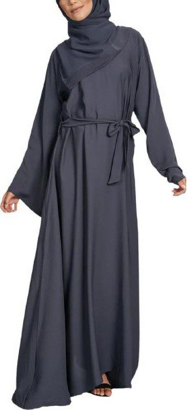 BROKE BRAND New Fancy Abaya Umbrella Style With A long Adjustable Belt Poly Silk Solid Abaya With Hijab  (Grey)