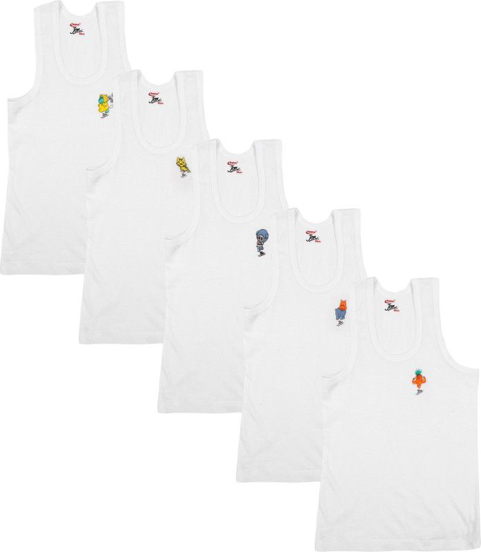 Vest For Boys Cotton Blend  (White, Pack of 5)