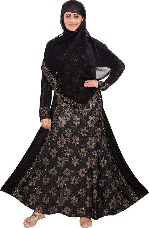 TUCUTE Abaya Burkha Waist Belt/Scarf Hijab Chiffon Solid DN-626-BLACKGOLD Chiffon Abaya With Hijab  (Black)