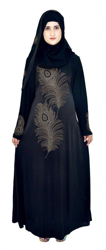 Crown outfit Women's Ready to Wear-Instant Lycra Abaya Burkha with Waist Belt/Scarf Lycra Blend Burqa With Hijab  (Black)