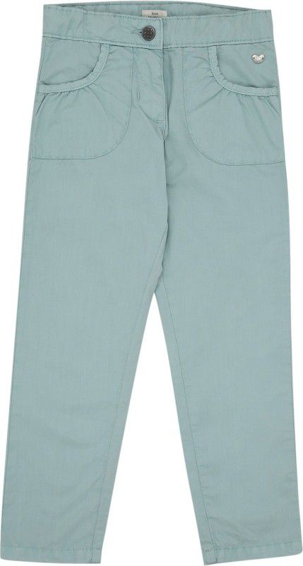 Girls Regular Fit Green Pure Cotton Trousers