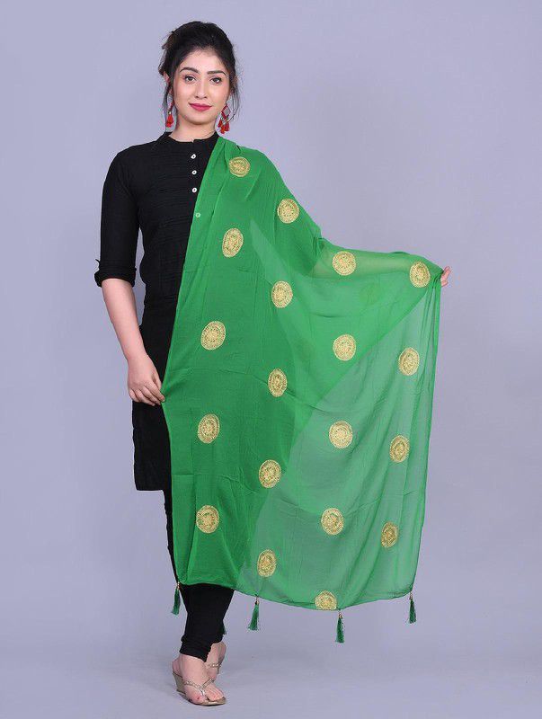 Chiffon Embroidered Green Women Dupatta