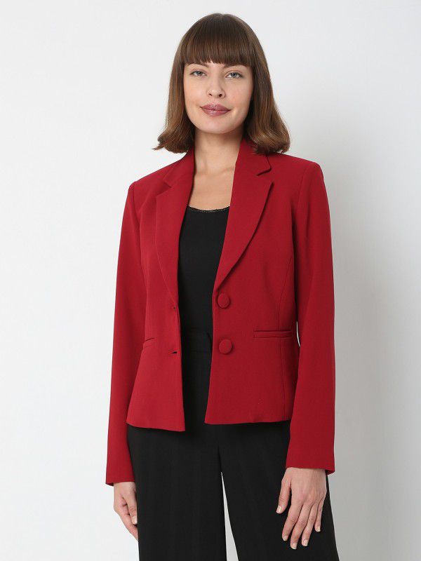 Women Solid Single Breasted Casual Blazer  (Red)