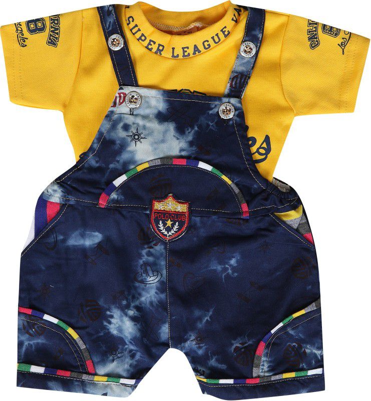 Dungaree For Boys & Girls Casual Printed Denim  (Yellow, Pack of 1)