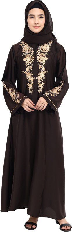 MODEST CITY ABAYA BURQA BROWN NIDA 820 Art Silk Abaya With Hijab  (Brown)