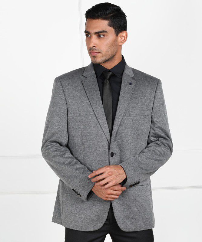 Men Solid Single Breasted Formal Blazer  (Grey)
