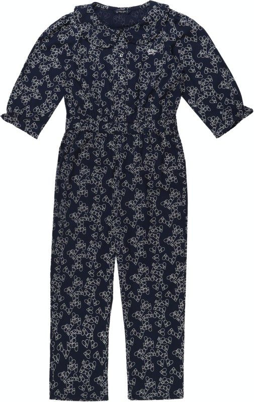 Dungaree For Girls Casual Printed Pure Cotton  (Dark Blue, Pack of 1)