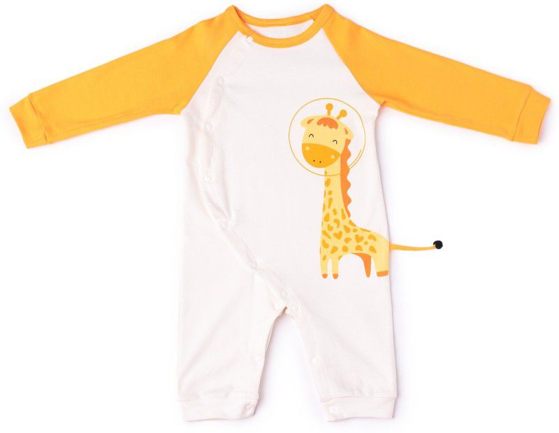 Romper For Baby Boys & Baby Girls Casual Printed Cotton Blend  (Yellow, Pack of 1)