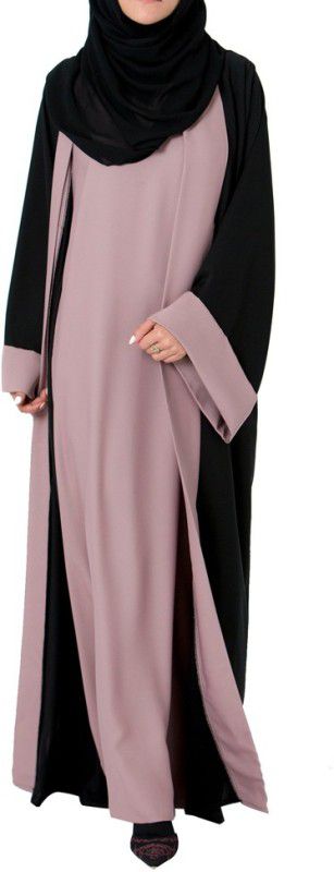 BROKE BRAND New Shrugs Fancy design Front Open Look Unique stylish Cotton Silk Self Design Abaya With Hijab  (Pink)
