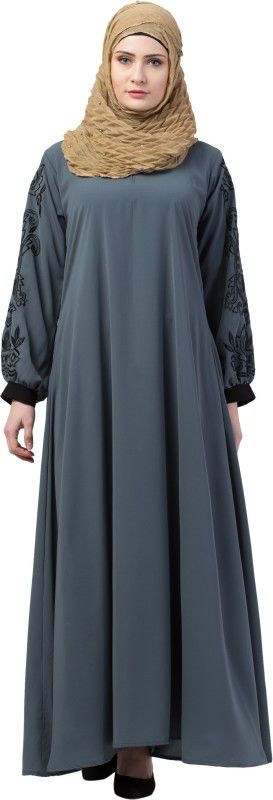 MRC MRC9071 Crepe Solid Abaya With Hijab  (Grey)